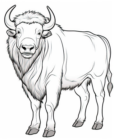 Bison - Black and White Cartoon Vector Illustration ready for vinyl cutting.の素材
