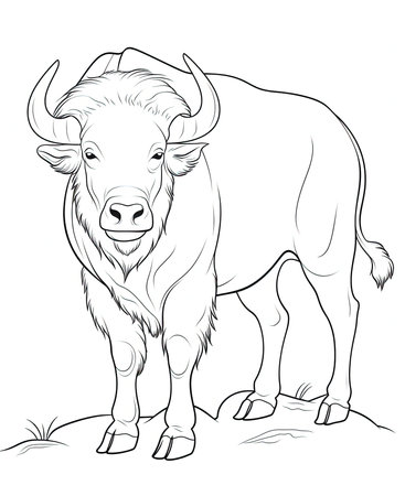 Buffalo - black and white vector illustration for coloring book or pageの素材