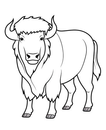 Bison - Black and White Cartoon Illustration, Isolated On White Backgroundの素材