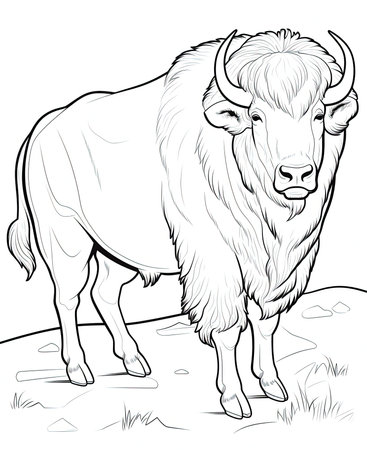 Bison - Black and White Cartoon Illustration, Coloring Bookの素材
