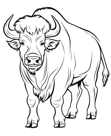 Buffalo - Black and White Vector Illustration - Isolated on White Backgroundの素材