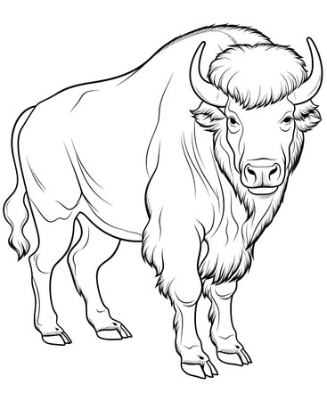 Bison - Black and White Cartoon Vector Illustration ready for vinyl cutting.の素材