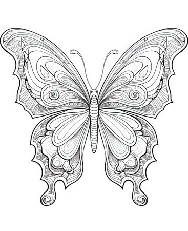 Butterfly coloring page for adults. Black and white vector illustration.の素材