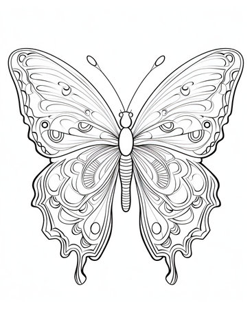 Butterfly coloring book for adults. Black and white vector illustration.の素材