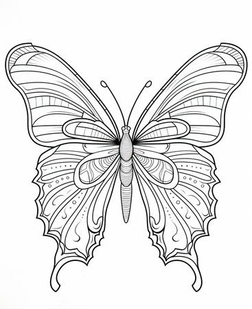 Butterfly coloring book for adults. Black and white vector illustration.の素材