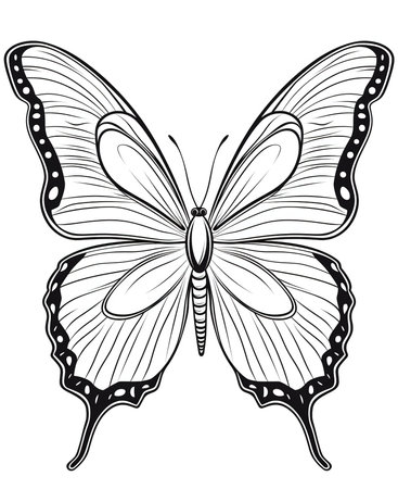 Black and white butterfly isolated on a white background. Vector illustration.の素材