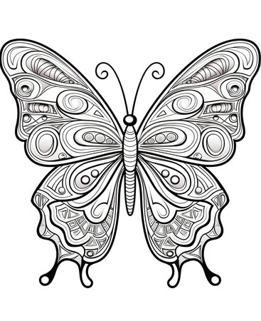 Beautiful butterfly for coloring book. Black and white vector illustration.の素材