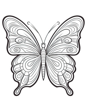 Beautiful butterfly for coloring book page. Black and white vector illustration.の素材