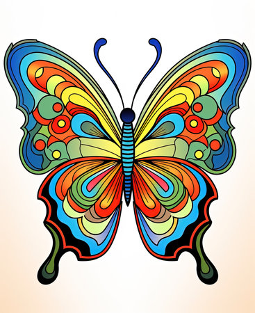 Vector colorful butterfly on a light background. Coloring book for adults.の素材