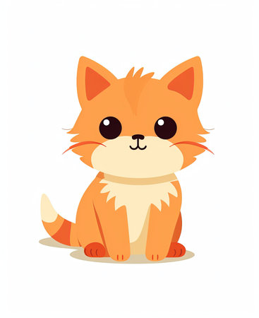 Cute cartoon red cat sitting on white background. Vector illustration.の素材