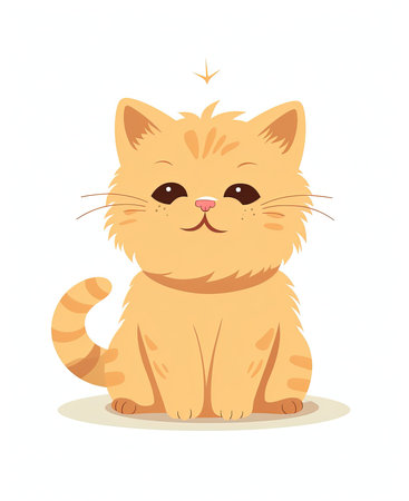Cute ginger cat sitting on the floor. Cartoon vector illustration.の素材