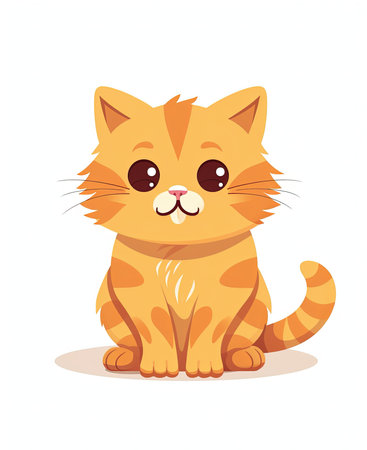 Cute ginger cat sitting. Vector illustration isolated on white background.の素材