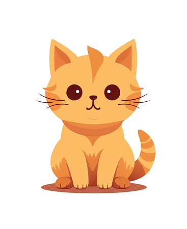 Cute cartoon cat vector illustration. Cute red kitten sitting.の素材
