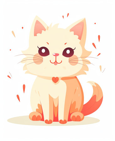 Cute cartoon cat sitting on white background. Vector illustration in flat style.の素材