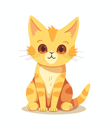 Cute cat sitting on white background. Vector illustration in cartoon style.の素材