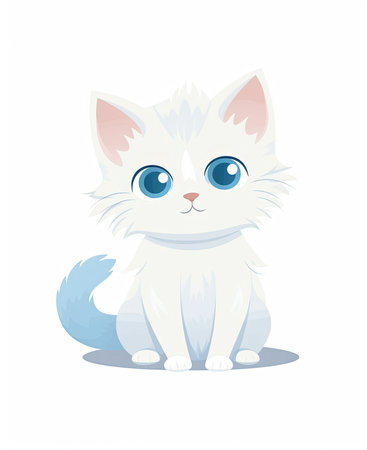 Cute white cat with blue eyes. Vector illustration isolated on white background.の素材