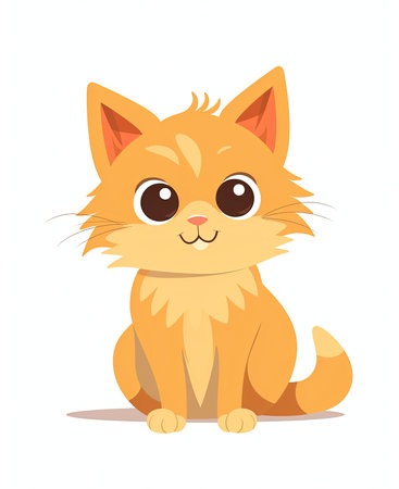 Cute cartoon cat sitting and looking at camera. Vector illustration.の素材