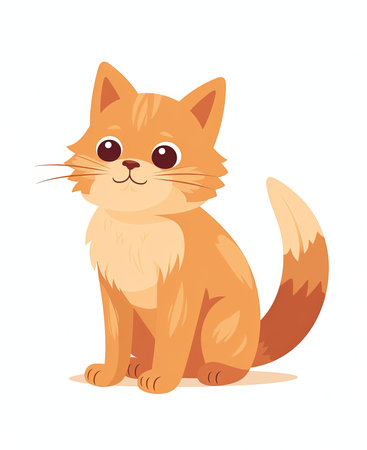 Cute red cat sitting on a white background. Vector illustration.の素材