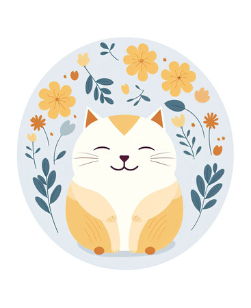 Cute cat with flowers design, Animal zoo life nature character childhood and adorable theme Vector illustrationの素材