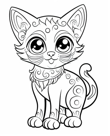 Black and White Cartoon Illustration of Cute Kitten Animal for Coloring Bookの素材