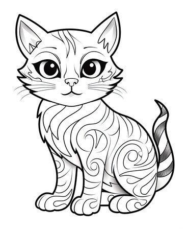 Cute cat. Black and white illustration for coloring book or page.の素材