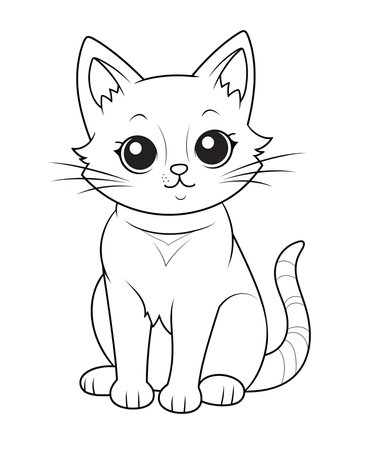 Cute cartoon cat. Black and white vector illustration for coloring book.の素材