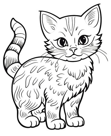 Cute cartoon kitten on a white background. Vector illustration for coloring book.の素材