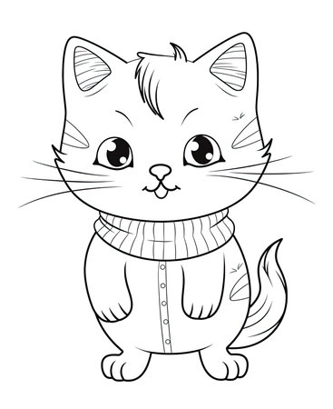 Cute cartoon cat in sweater. Vector illustration for coloring book.の素材