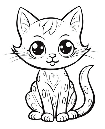 Cute cartoon cat. Black and white vector illustration for coloring book.の素材