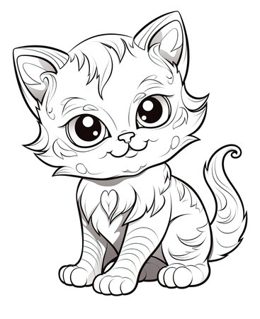 Illustration of a Cute Cartoon Kitten on a White Backgroundの素材