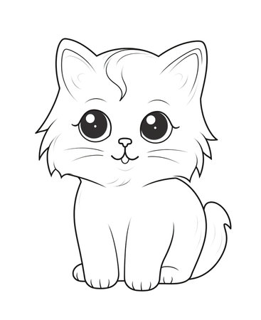 Cute cartoon cat on a white background. Vector illustration for coloring book.の素材