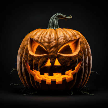 Halloween pumpkin on black background, 3d render. Halloween conceptの素材