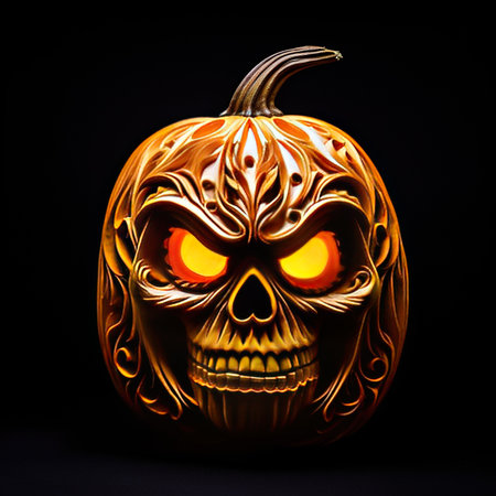 Halloween pumpkin on black background, halloween concept. 3d renderingの素材