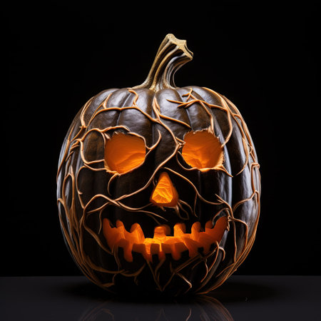 Halloween pumpkin with scary face isolated on black background. Jack o lanternの素材