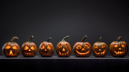 Halloween pumpkins on black background, halloween holiday conceptの素材