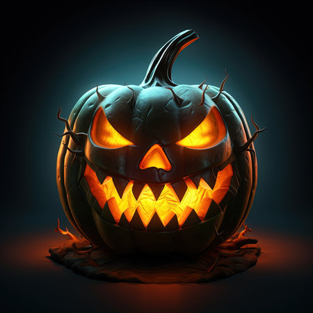 Halloween pumpkin on black background. 3D illustration. Halloween concept.の素材