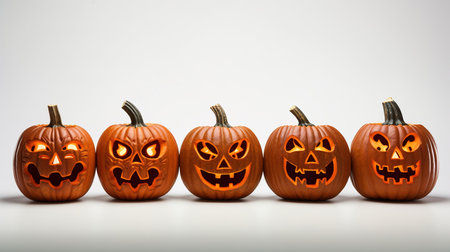 Halloween pumpkins isolated on white background with copy space for textの素材