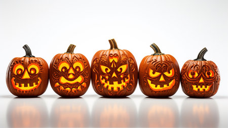 Halloween pumpkins on a white background. 3D illustration.の素材