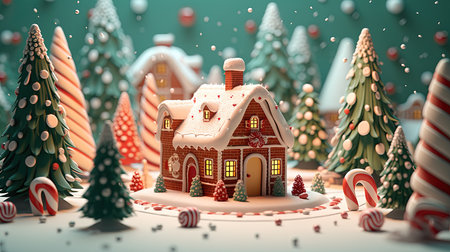 Cute gingerbread house with christmas decoration. 3d renderingの素材