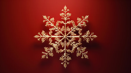 Snowflake on a red background. 3d rendering, 3d illustration.の素材