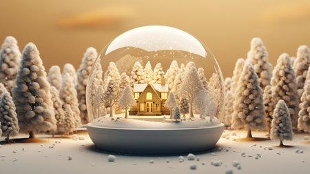 Snow globe with a house in the forest. 3D rendering.の素材