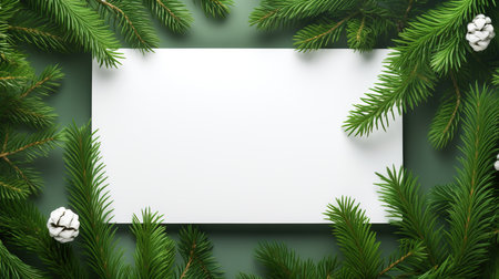 Christmas greeting card with fir branches on green background. Vector illustration.の素材