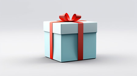 Gift box with a red ribbon on a white background. 3d renderingの素材
