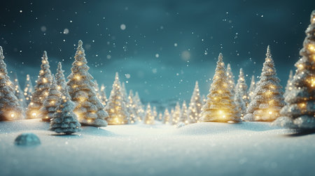 3d render of christmas background with fir trees in snow.の素材