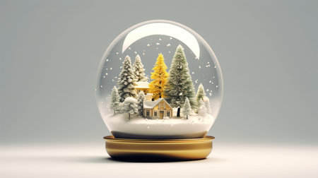 Snow globe with christmas tree and house. 3D Renderingの素材