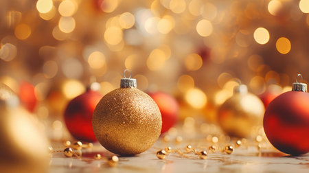 Christmas decoration on bokeh background. Festive Christmas background.の素材