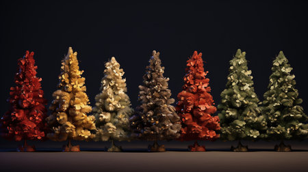 3d render of christmas tree on dark background with bokehの素材