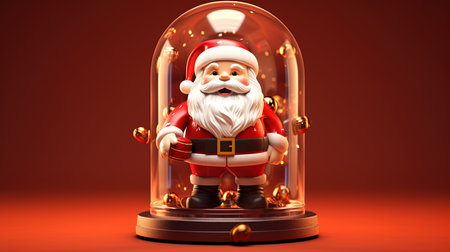 Santa Claus inside a glass dome on a red background. 3d illustrationの素材