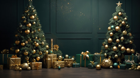 Christmas tree with presents and decorations in classic interior. 3D rendering.の素材