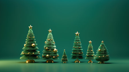 3d rendering of christmas tree on green background with copy spaceの素材